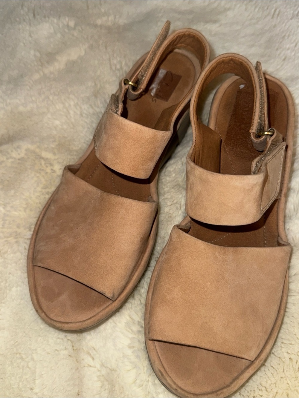 Clarks Tan Suede Wide-Strap Slingback Sandals